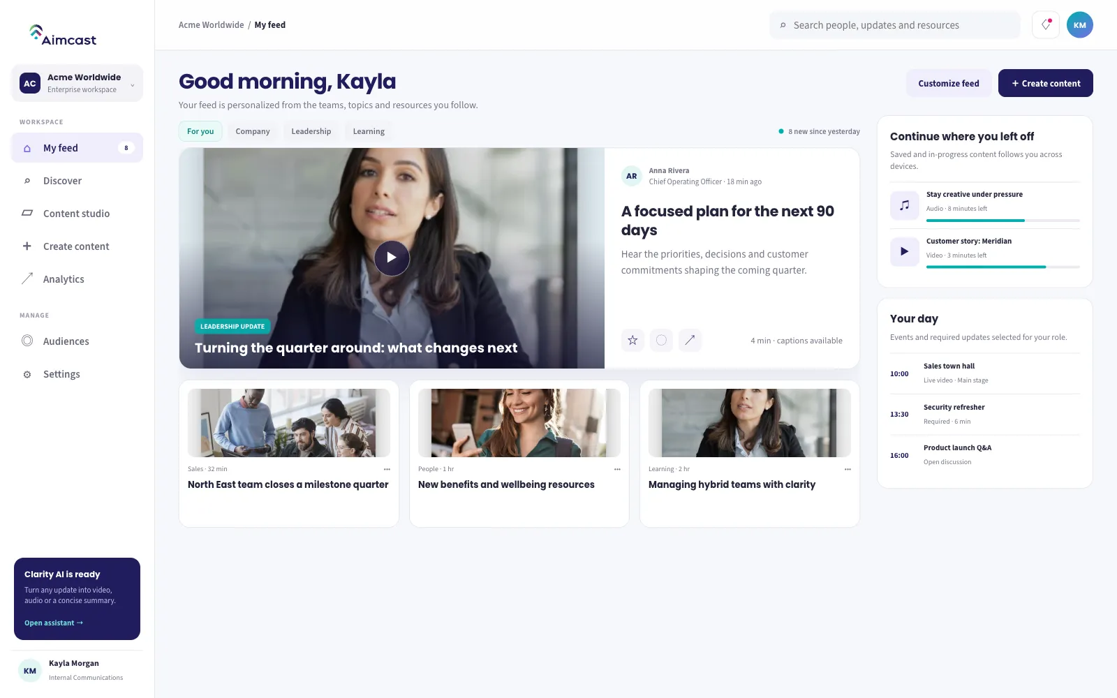 Aimcast — ИИ-платформа корпоративных коммуникаций и управления знаниями — Экран 4