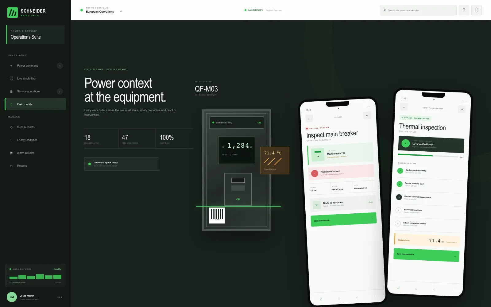 Управление энергопитанием и сервисом для Schneider Electric — Мобильное приложение инженера — задание, чек-лист и отчёт, в том числе без связи