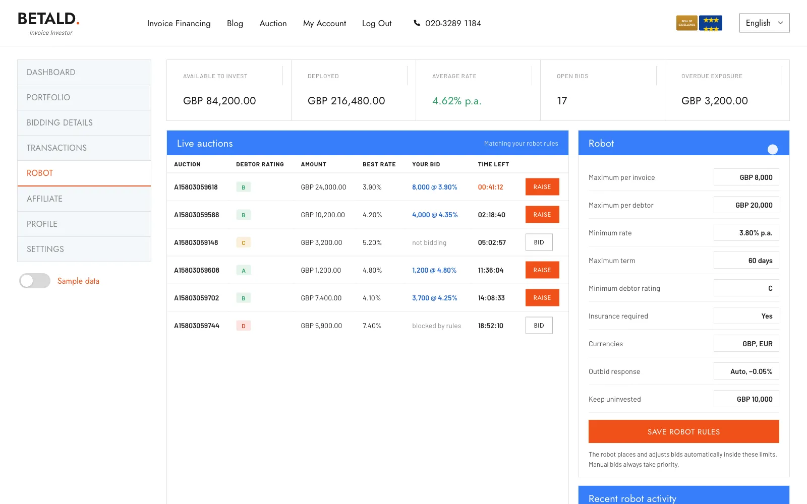 Betald — площадка факторинга с обратным аукционом инвесторов и интеграциями с бухгалтерскими системами — Экран 7