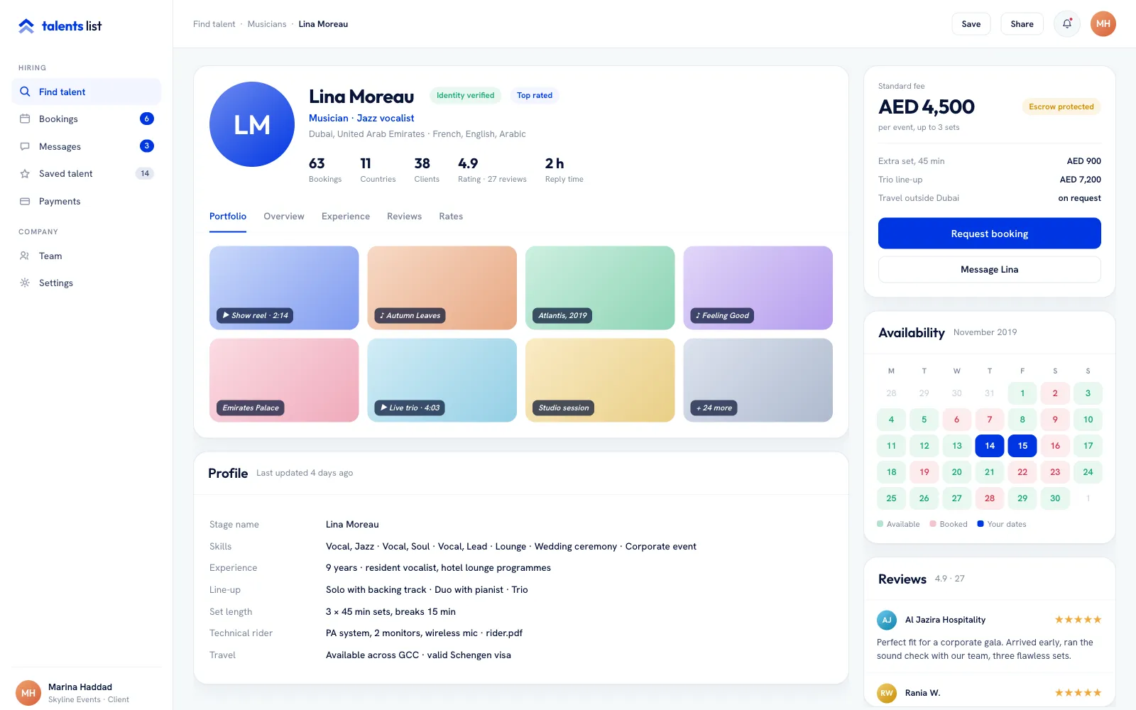 Talents List — маркетплейс бронирования артистов для мероприятий в ОАЭ — Экран 7